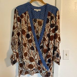 Daniel Rainn Boho Floral Wrapped Chiffon Long Sleeve Blouse